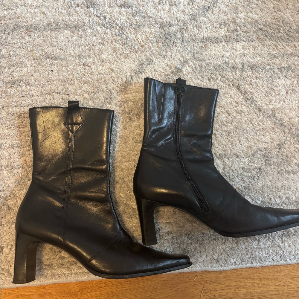 Paul Green Black Leather Ankle Boots